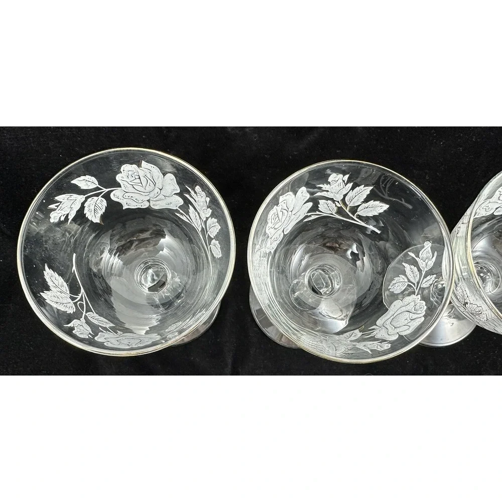 Vtg Libbey White Rose Bouquet Champagne/Tall Sherbet Glasses  4 oz Set Of 4
